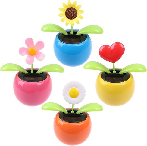 4 Solar Dancing Bee Toy Solar Powered Dancing Sun Flower in Colorful Pots Swinging Daisy Flip Flap Animated Bobblehead Dancer Window Rose Sun Catcher Car Dashboard Decor Portable Suncatchers in Kuwait