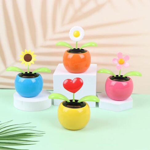 4 Solar Dancing Bee Toy Solar Powered Dancing Sun Flower in Colorful Pots Swinging Daisy Flip Flap Animated Bobblehead Dancer Window Rose Sun Catcher Car Dashboard Decor Portable Suncatchers in Kuwait