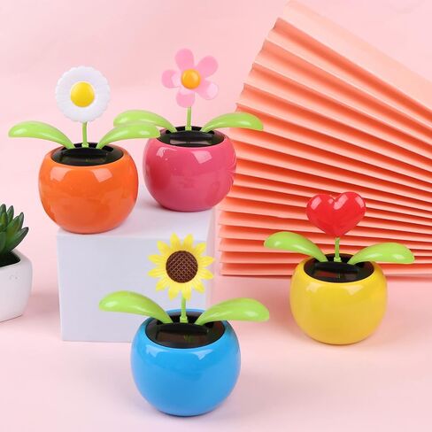 4 Solar Dancing Bee Toy Solar Powered Dancing Sun Flower in Colorful Pots Swinging Daisy Flip Flap Animated Bobblehead Dancer Window Rose Sun Catcher Car Dashboard Decor Portable Suncatchers in Kuwait
