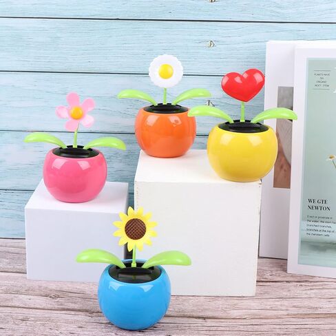 4 Solar Dancing Bee Toy Solar Powered Dancing Sun Flower in Colorful Pots Swinging Daisy Flip Flap Animated Bobblehead Dancer Window Rose Sun Catcher Car Dashboard Decor Portable Suncatchers in Kuwait