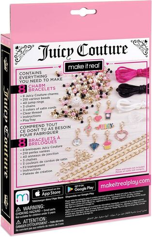 Make It Real - Juicy Couture Pink and Precious Bracelets - DIY Charm Bracelet Making Kit - Friendship Bracelet Kit with Charms, Beads & Cords - Arts & Crafts Bead Kit for Girls - Makes 8 Bracelets in Saudi Arabia
