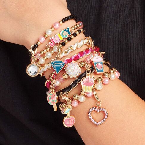 Make It Real - Juicy Couture Pink and Precious Bracelets - DIY Charm Bracelet Making Kit - Friendship Bracelet Kit with Charms, Beads & Cords - Arts & Crafts Bead Kit for Girls - Makes 8 Bracelets in Saudi Arabia