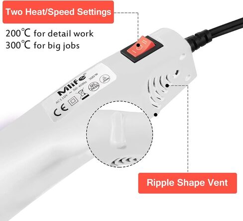 مسدس حراري صغير من Mlife - 300 وات - أداة تسخين مزدوجة الحرارة مع سلك طاقة بطول 6.5 قدم لأكواب راتينج الأكريليك DIY ونقش الانكماش وتغليف الطلاء وتجفيف الحرف الإلكترونية DIY (رمادي فاتح) in Kuwait
