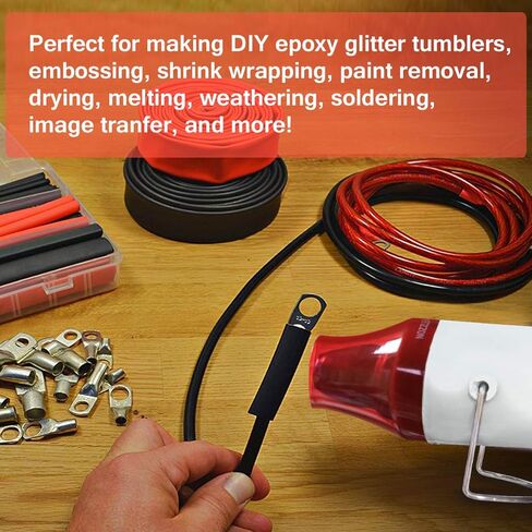 مسدس حراري صغير من Mlife - 300 وات - أداة تسخين مزدوجة الحرارة مع سلك طاقة بطول 6.5 قدم لأكواب راتينج الأكريليك DIY ونقش الانكماش وتغليف الطلاء وتجفيف الحرف الإلكترونية DIY (رمادي فاتح) in Kuwait