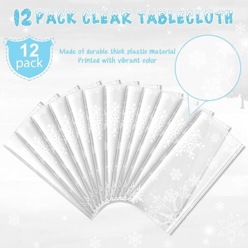 8 عبوات من زخارف مفرش المائدة البلاستيكية الشفافة على شكل ندفة الثلج في فصل الشتاء، مقاومة للزيت المقاوم للماء لعيد الميلاد في الشتاء وعجائب الأرض، غطاء طاولة للاستعمال مرة واحدة لعيد الميلاد والشتاء ورأس السنة الجديدة، مقاس 54 × 108 بوصة in Kuwait