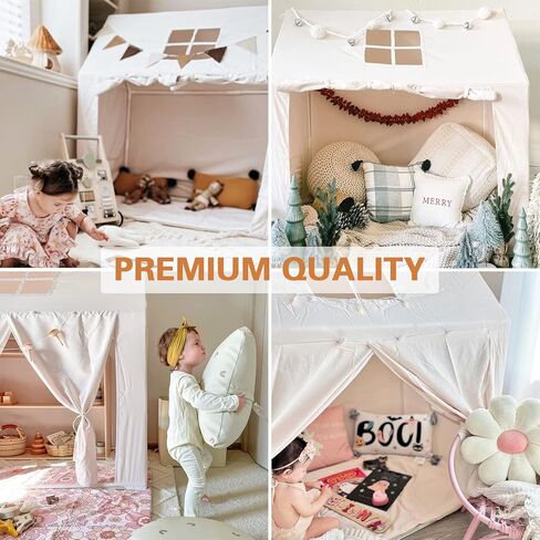 خيمة لعب للأطفال، بيت لعب كبير للأطفال مع بساط، ضوء وراية، خيمة بوهيمية مع نافذة علوية، سهلة الغسل، خيمة لعب داخلية وخارجية للأطفال، لون عاجي، 52 × 35 × 52 in Kuwait