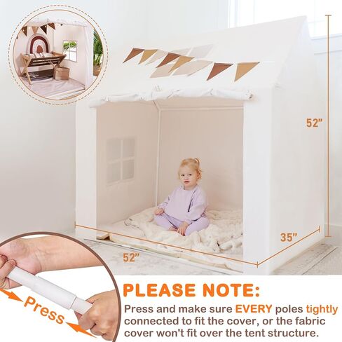 خيمة لعب للأطفال، بيت لعب كبير للأطفال مع بساط، ضوء وراية، خيمة بوهيمية مع نافذة علوية، سهلة الغسل، خيمة لعب داخلية وخارجية للأطفال، لون عاجي، 52 × 35 × 52 in Kuwait