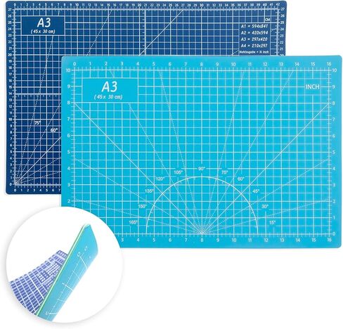 TCAIRG Self Healing Cutting Mat 18"x12" Non-Slip PVC Double Sided 5-Ply A3 Art Craft Rotating Mat,Sewing Crafts Hobby Fabric Precision Scrapbooking Project(Blue/Light blue) in Kuwait