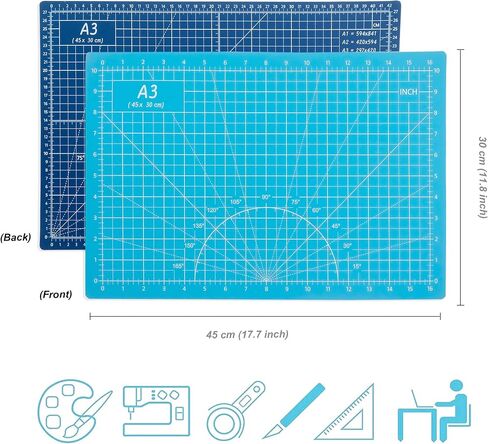 TCAIRG Self Healing Cutting Mat 18"x12" Non-Slip PVC Double Sided 5-Ply A3 Art Craft Rotating Mat,Sewing Crafts Hobby Fabric Precision Scrapbooking Project(Blue/Light blue) in Kuwait