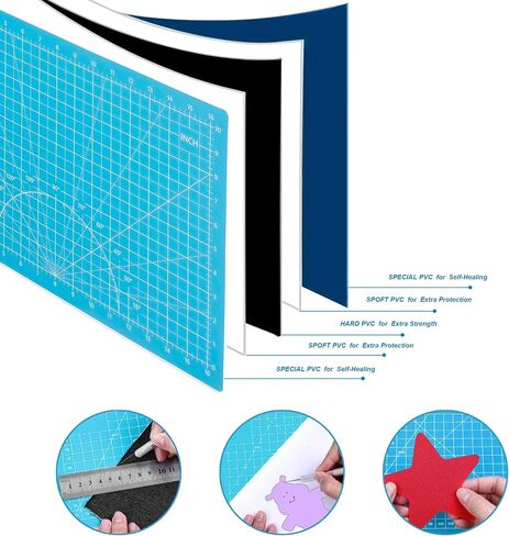 TCAIRG Self Healing Cutting Mat 18"x12" Non-Slip PVC Double Sided 5-Ply A3 Art Craft Rotating Mat,Sewing Crafts Hobby Fabric Precision Scrapbooking Project(Blue/Light blue) in Kuwait