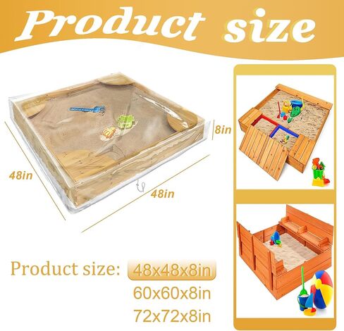 غطاء رمل خارجي من IndigoTempest9، غطاء كريستالي شفاف عالي التحمل مع رباط مقاوم للماء وواقي ضد الغبار للأطفال في حديقة الألعاب لصندوق الرمل (48 بوصة طول × 48 عرض × 8 بوصة ارتفاع) in Kuwait