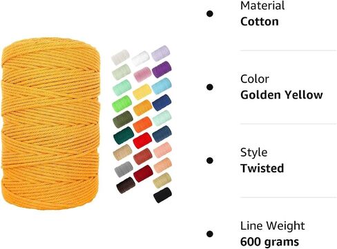 3mm 220 Yards Macrame Cord, BYWORLD 200m Cotton Rope Twine String,100% Natural Colored Macrame Rope for Macrame Kit, Plant Hangers, Wall Hanging, Christmas or Wedding Decorative(Beige Yellow) in Kuwait