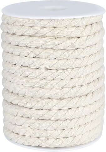 jijAcraft 1/4 Inch Nautical Cotton Rope Crafts, 6mm x 98Feet Clothes line Rope for Outdoor,3 Ply White Rope Cord Unbleached Rope, Macrame Cord Rope for Clothesline, Baskets, Hangings Pots, Pet, Toys in Kuwait