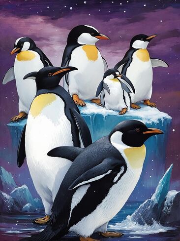 مجموعات الطلاء الماسي 5D من Jungobiu للبالغين من البطريق، مجموعات فنية ماسية ذاتية الصنع، طلاء دائري كامل مع خرز فسيفساء الماس، طلاء حسب الرقم ديكور المنزل 30 × 40 سم in Kuwait