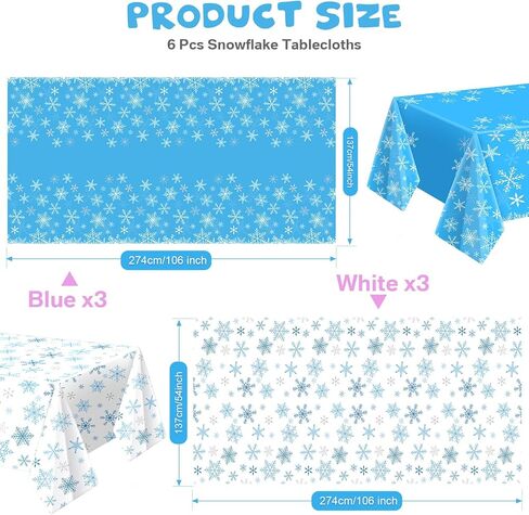 مفرش طاولة بيريتر 12 قطعة من البلاستيك المستطيل لعيد الميلاد مقاس 54 × 108 بوصة مفرش طاولة ندفة الثلج باللونين الأزرق والأبيض مفرش طاولة شتوي للاستعمال مرة واحدة غطاء طاولة طعام لعيد الميلاد وعيد الميلاد والشتاء لوازم الحفلات in Kuwait