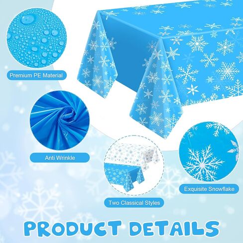 مفرش طاولة بيريتر 12 قطعة من البلاستيك المستطيل لعيد الميلاد مقاس 54 × 108 بوصة مفرش طاولة ندفة الثلج باللونين الأزرق والأبيض مفرش طاولة شتوي للاستعمال مرة واحدة غطاء طاولة طعام لعيد الميلاد وعيد الميلاد والشتاء لوازم الحفلات in Kuwait