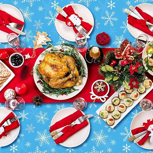 مفرش طاولة بيريتر 12 قطعة من البلاستيك المستطيل لعيد الميلاد مقاس 54 × 108 بوصة مفرش طاولة ندفة الثلج باللونين الأزرق والأبيض مفرش طاولة شتوي للاستعمال مرة واحدة غطاء طاولة طعام لعيد الميلاد وعيد الميلاد والشتاء لوازم الحفلات in Kuwait