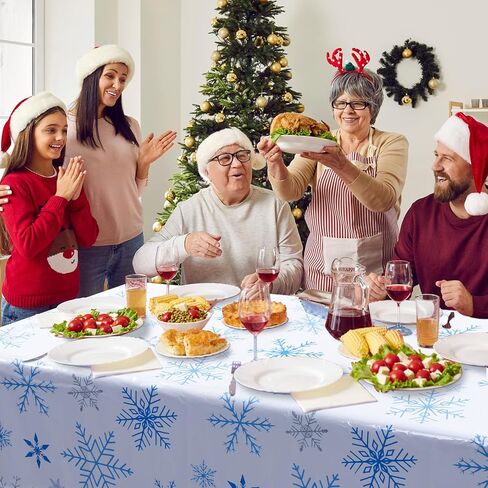 مفرش طاولة بيريتر 12 قطعة من البلاستيك المستطيل لعيد الميلاد مقاس 54 × 108 بوصة مفرش طاولة ندفة الثلج باللونين الأزرق والأبيض مفرش طاولة شتوي للاستعمال مرة واحدة غطاء طاولة طعام لعيد الميلاد وعيد الميلاد والشتاء لوازم الحفلات in Kuwait