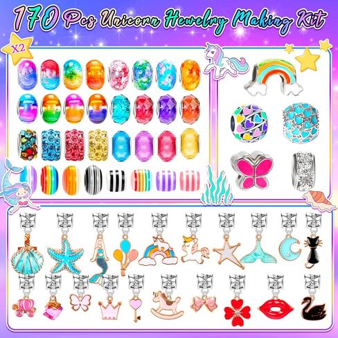 مجموعة حرفية للفتيات، 170 قطعة طقم صناعة أساور ساحرة بما في ذلك خرز مجوهرات سلسلة ثعبان مصنوعة يدوياً مجموعة هدايا مجوهرات للأطفال والبنات والمراهقين من سن 8-12 in Kuwait