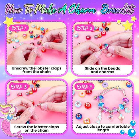 مجموعة حرفية للفتيات، 170 قطعة طقم صناعة أساور ساحرة بما في ذلك خرز مجوهرات سلسلة ثعبان مصنوعة يدوياً مجموعة هدايا مجوهرات للأطفال والبنات والمراهقين من سن 8-12 in Kuwait