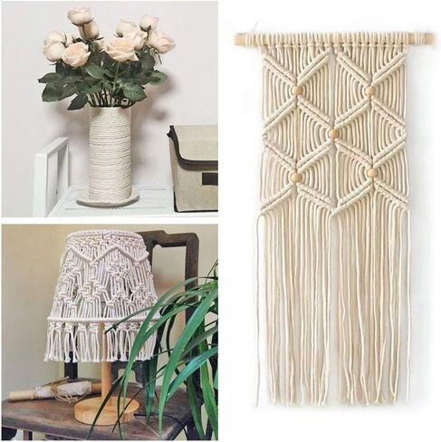 Macrame Cord 4mm x 240yd | 100% Natual Cotton Macrame Rope | 3 Strand Twisted Cotton Cord for Handmade Plant Hanger Wall Hanging Craft Making in Kuwait