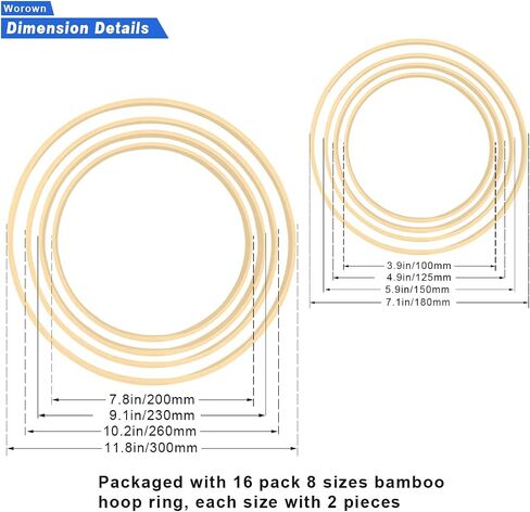 Worown 6 Pack Bamboo Floral Hoops, 3 Size Wooden Floral Wreath Rings for Making Wedding Wreath Decor and Wall Hanging Crafts (8, 10, 12 Inch) in Saudi Arabia