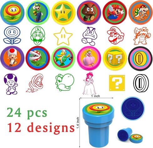Hbavfihnbg 24 pcs Super Bros Stampers Super Bros Party Favor Super Bros Birthday Party Supplies for MSuper Bros Lovers Super Bros Party Supplies Self-Ink Stamps Gifts in Kuwait