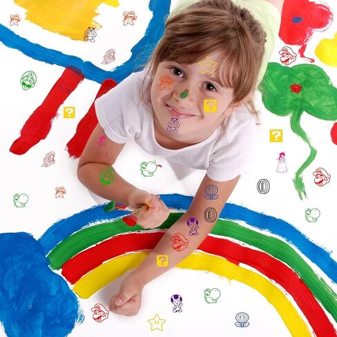 Hbavfihnbg 24 pcs Super Bros Stampers Super Bros Party Favor Super Bros Birthday Party Supplies for MSuper Bros Lovers Super Bros Party Supplies Self-Ink Stamps Gifts in Kuwait