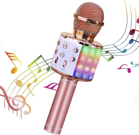 ShinePick Karaoke Microphone, 4 in 1 Wireless Microphone with LED Lights Handheld Portable Karaoke Machine, Home KTV Player, Compatible with Android & iOS Devices(Black) in Kuwait