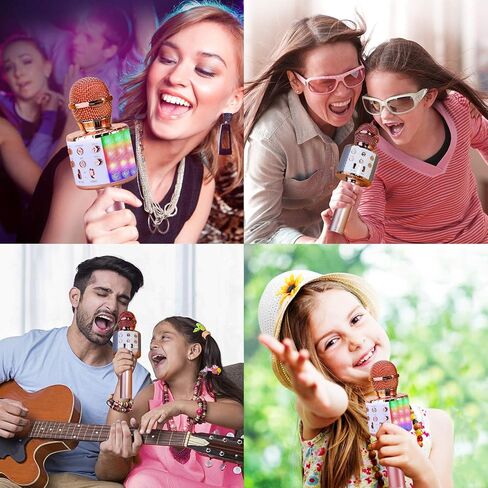 ShinePick Karaoke Microphone, 4 in 1 Wireless Microphone with LED Lights Handheld Portable Karaoke Machine, Home KTV Player, Compatible with Android & iOS Devices(Black) in Kuwait