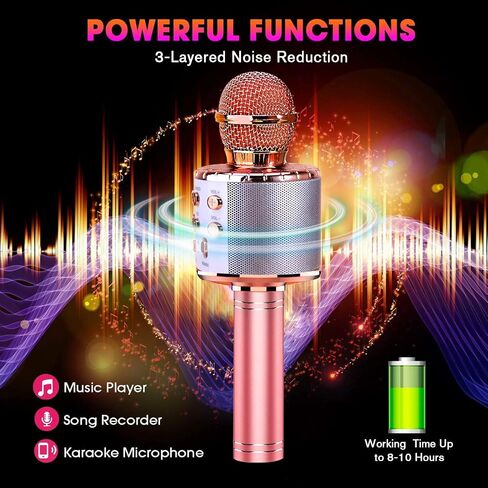 ShinePick Karaoke Microphone, 4 in 1 Wireless Microphone with LED Lights Handheld Portable Karaoke Machine, Home KTV Player, Compatible with Android & iOS Devices(Black) in Kuwait