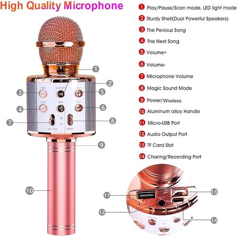 ShinePick Karaoke Microphone, 4 in 1 Wireless Microphone with LED Lights Handheld Portable Karaoke Machine, Home KTV Player, Compatible with Android & iOS Devices(Black) in Kuwait