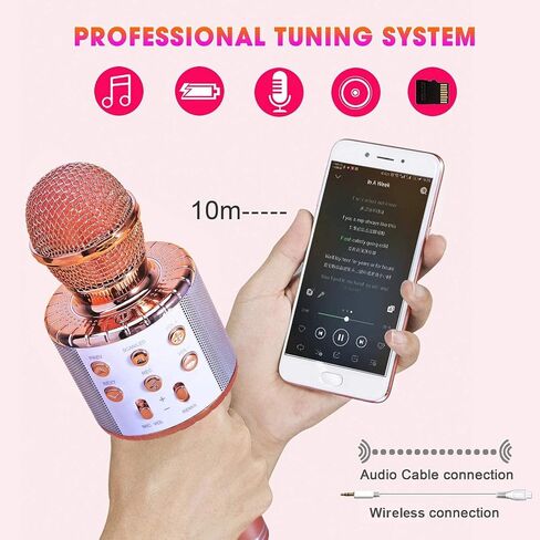 ShinePick Karaoke Microphone, 4 in 1 Wireless Microphone with LED Lights Handheld Portable Karaoke Machine, Home KTV Player, Compatible with Android & iOS Devices(Black) in Kuwait