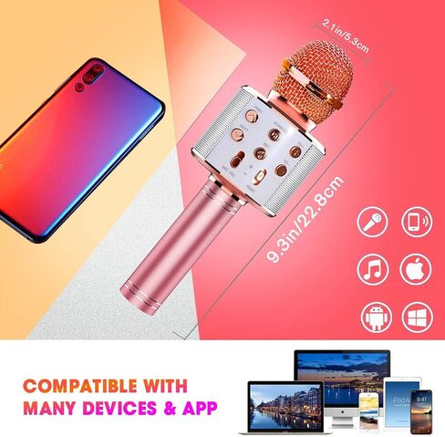 ShinePick Karaoke Microphone, 4 in 1 Wireless Microphone with LED Lights Handheld Portable Karaoke Machine, Home KTV Player, Compatible with Android & iOS Devices(Black) in Kuwait