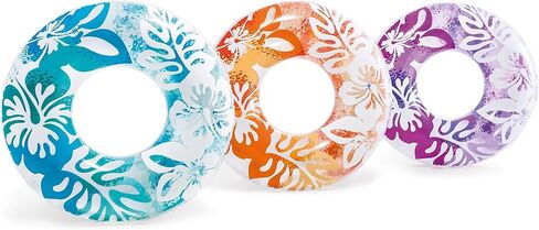 INTEX 59251EP Inflatable Clear Tropical Tube: Floral Graphic Design – 36" Diameter – 132lb Weight Capacity – One Tube – Color May Vary in Saudi Arabia