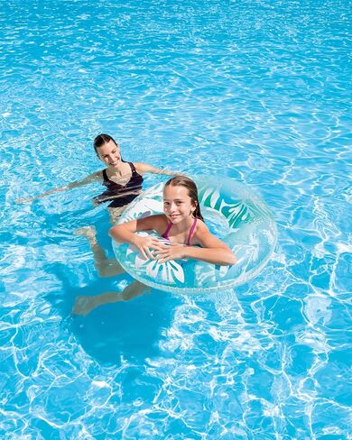 INTEX 59251EP Inflatable Clear Tropical Tube: Floral Graphic Design – 36" Diameter – 132lb Weight Capacity – One Tube – Color May Vary in Saudi Arabia