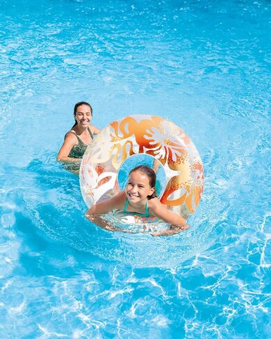 INTEX 59251EP Inflatable Clear Tropical Tube: Floral Graphic Design – 36" Diameter – 132lb Weight Capacity – One Tube – Color May Vary in Saudi Arabia