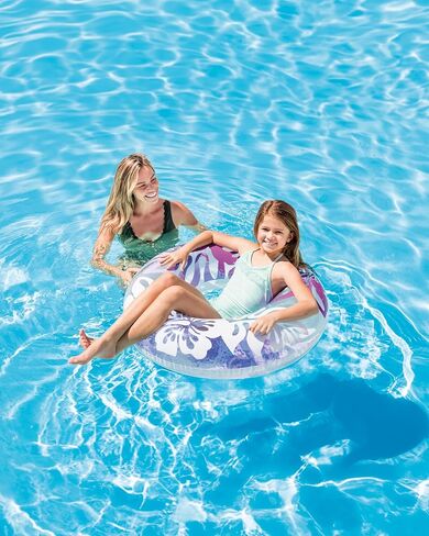 INTEX 59251EP Inflatable Clear Tropical Tube: Floral Graphic Design – 36" Diameter – 132lb Weight Capacity – One Tube – Color May Vary in Saudi Arabia