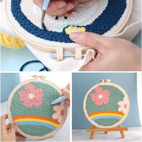 Boston Terrier Dog Punch Needle Starter Kits for Beginner Cartoon Pattern Printed Embroidery Kit Yarn DIY Easy Punch Hoop for Adults Kids Craft Home Ornament Decoration 20x20cm in Saudi Arabia
