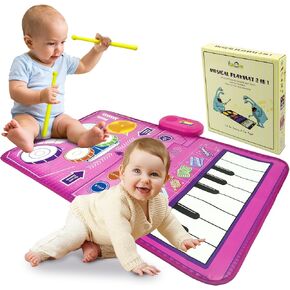 Baby Musical Toys Piano Mat & Drum Set 2 in 1 Music Floor Play Mat, Musical Mat Educational Birthday Gifts Babies Musical Toys for Toddlers
