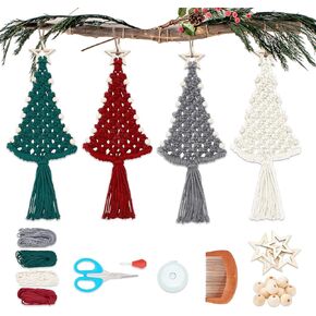 Macrame Christmas Tree Craft Kit, 4 PCS Macrame DIY Kit for Adults Beginners with Instructions Macrame Ornaments for Christmas Tree Macrame Christmas Tree Ornaments Kit for Wall Home Décor in Saudi Arabia