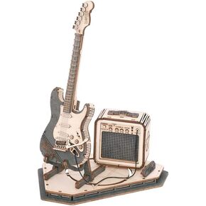 ألغاز خشبية ثلاثية الأبعاد من ROKR للبالغين، مجموعة نماذج الآلات الموسيقية، ألغاز ثلاثية الأبعاد للمراهقين والأطفال للبناء، ديكور مكتب/هوايات DIY/هدايا للعائلة والأصدقاء (جيتار كهربائي) in Kuwait