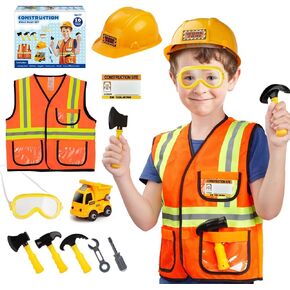 Lesheng space Construction Worker Costume for Boys and Toddler Builder Career Outfit Pretend Role Play Dress Up for Kids,Ages 3 4 5 6 7