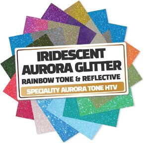 تي شيرت GIO-FLEX Aurora Glitter نقل الحرارة من الفينيل مقاس 10 × 12 بوصة - 12 لامع 4 نوع لامع عاكس HTV لاصق بالكي على النقل متوافق مع Cricut وSilhouette Cameo الضغط الحراري سهل قطع الأعشاب in Kuwait