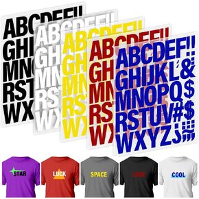 24 Sheets 1056 Pieces Iron on Letters for Clothing, 2 Inch 6 Colors Heat Transfer Vinyl Patches PU Alphabets Sticker T-Shirt Printing DIY Crafts Decorations (Black, White, Yellow, Red, Blue, Orange) in Kuwait