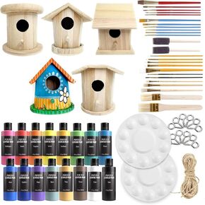 Wooden Birdhouse Kits for Kids - Pixiss 5 Pack DIY Wooden Bird Houses to Paint - Bulk Craft Kits for Kids, DIY Bird House Kit, Paint Your Own Birdhouse - Unfinished Heavy Duty Wood Birdhouses in Kuwait