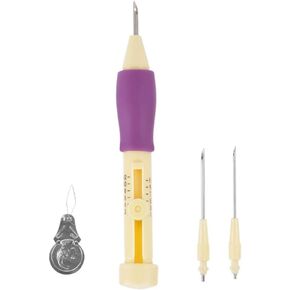 Embroidery Needle Punch Kit Tool, with 3 Sizes Needle Pen for DIY Craft (Yellow + Green)