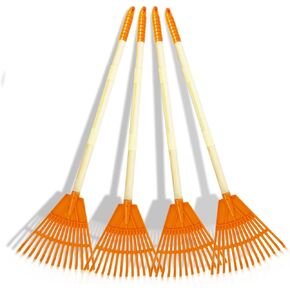 Kids Rakes, 4 Pieces 31" Heavy Duty Lawn Rakes for Leaves, Child Size Plastic Rakes with Wooden Handle, Gardening Tools for Boys Girls Gifts Age 3 Year Old and Up