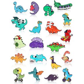20 Pcs Enamel Pin Brooches Cute Kawaii Dinosaur Enamel Lapel Pins Set Cartoon Animal Brooch Badge Pins Novelty Dinosaur Pattern Pins for Women Clothes Bags Backpack Accessory DIY (Cute Style)