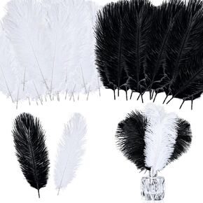 100 Pcs Natural Ostrich Feathers 8-10 Inch/ 20-25 cm Plumes Feathers for Crafts White Black Ostrich Feathers Bulk for DIY Home Decoration Christmas Wedding Party Centerpieces Vase Decor in Saudi Arabia